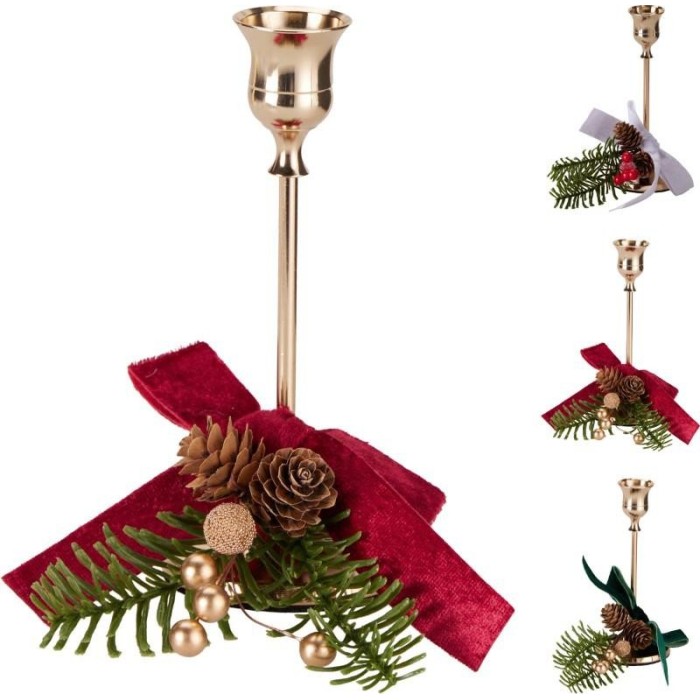 PORTACANDELA ORO PIGNE E FIOCCO H.16.5 3 ASSORTITI